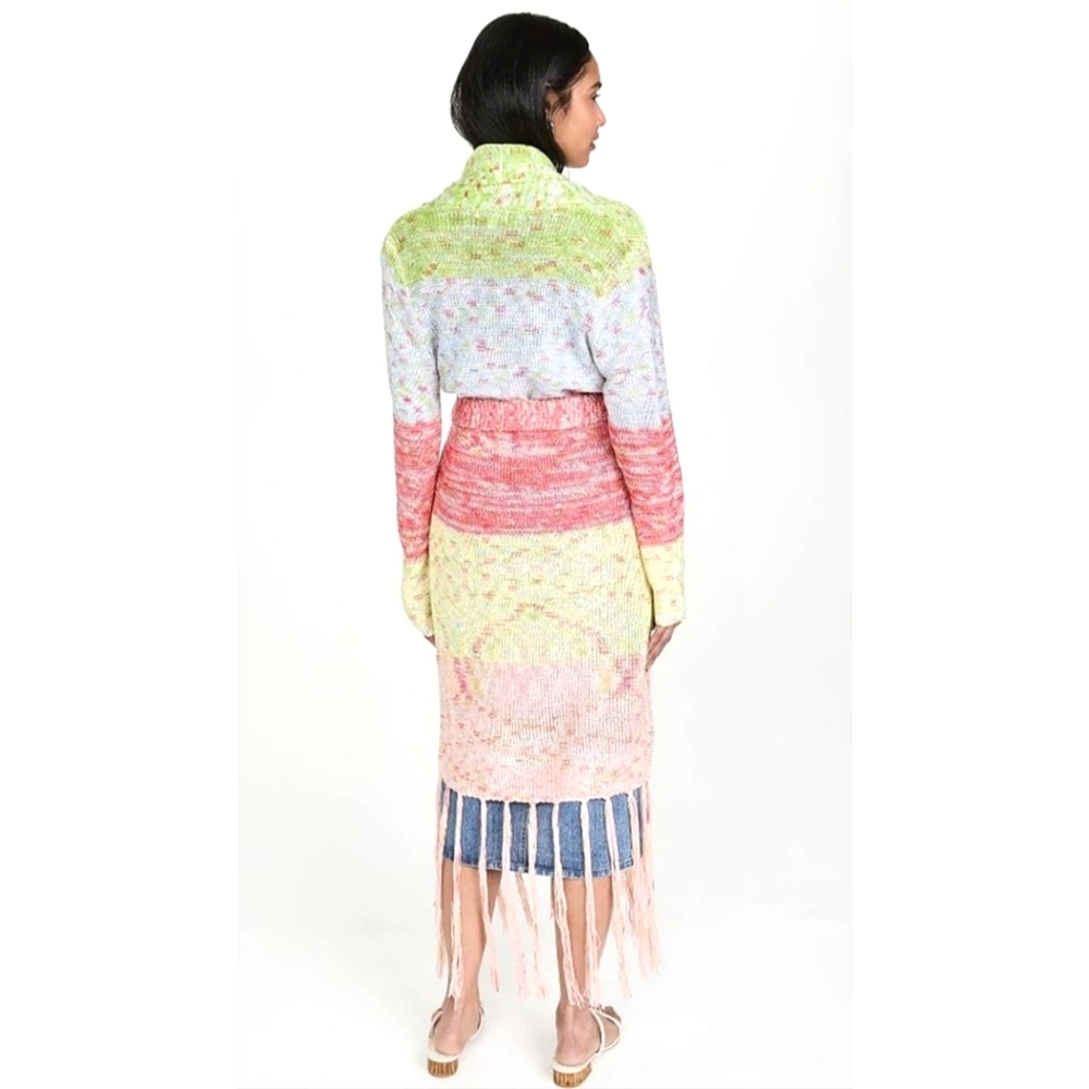525 America Fringe Long Colorful Belted Knit‎ Cardigan Sz Small - Picture 2 of 9